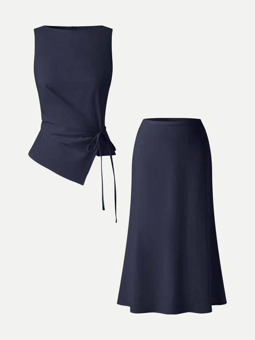 2Pcs Set Boatneck Top & Maxi Flared Pull-On Skirt