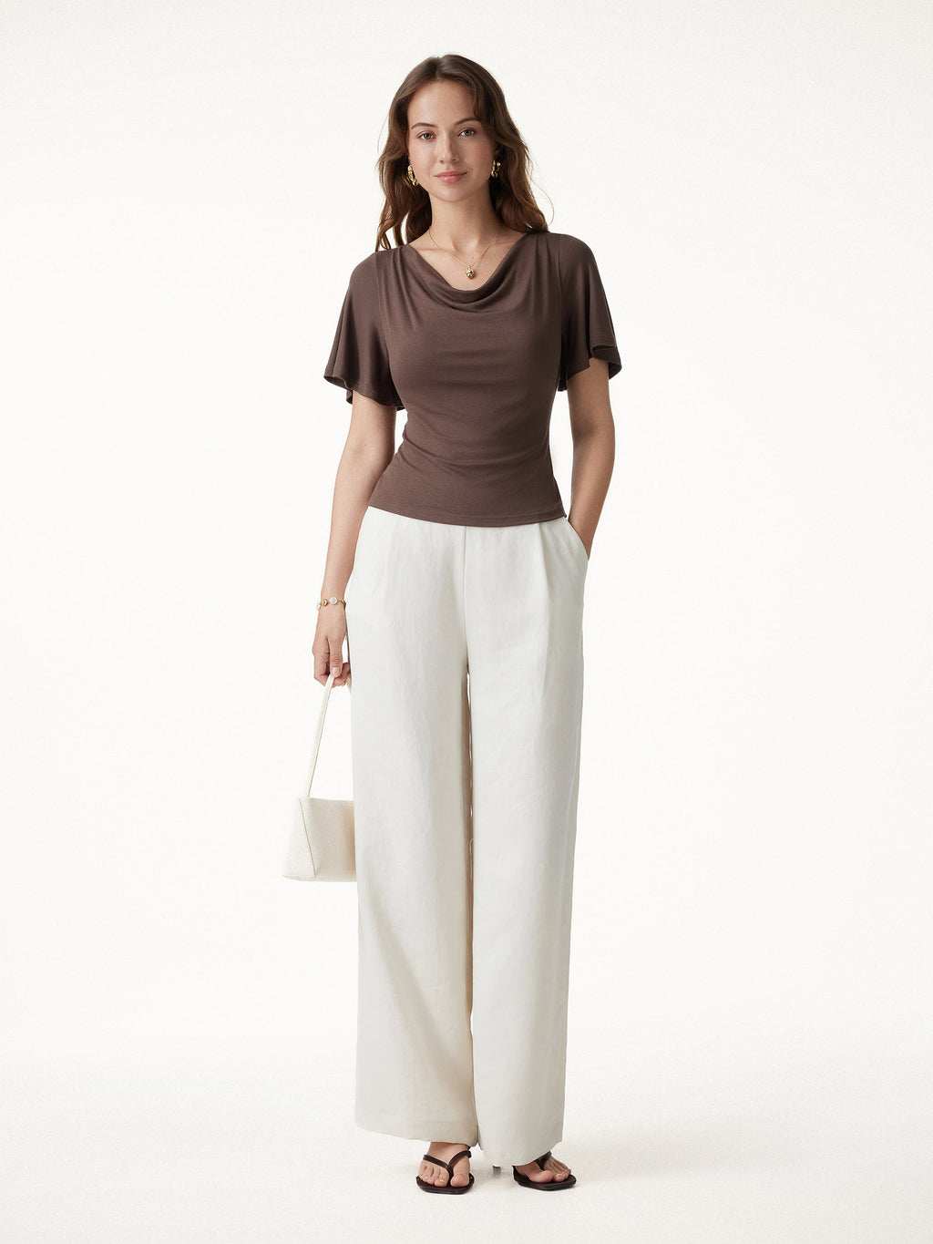 Cowl Neck Flutter Sleeve Bra Top