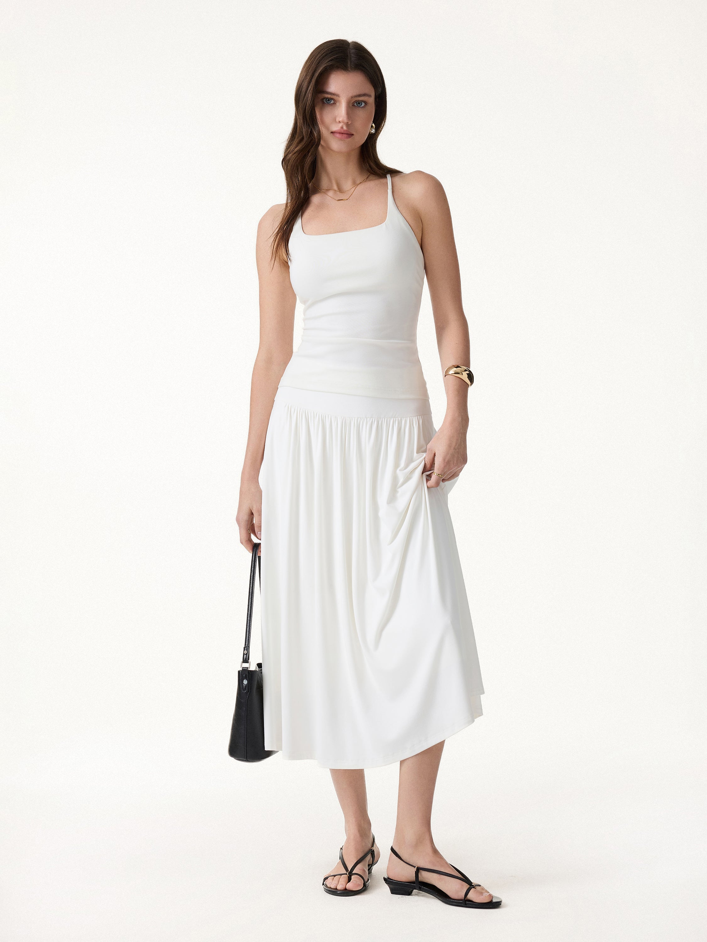 SkinKiss Mid Rise Gathered Midi Skirt with Pockets