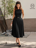 Boatneck Bamboo Ponte Bra Midi Dress with Pockets
