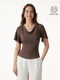 Cowl Neck Flutter Sleeve Bra Top