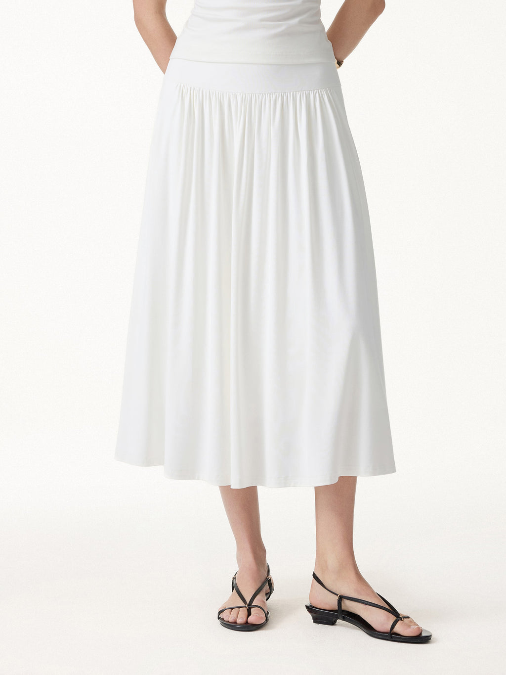 SkinKiss Mid Rise Gathered Midi Skirt with Pockets