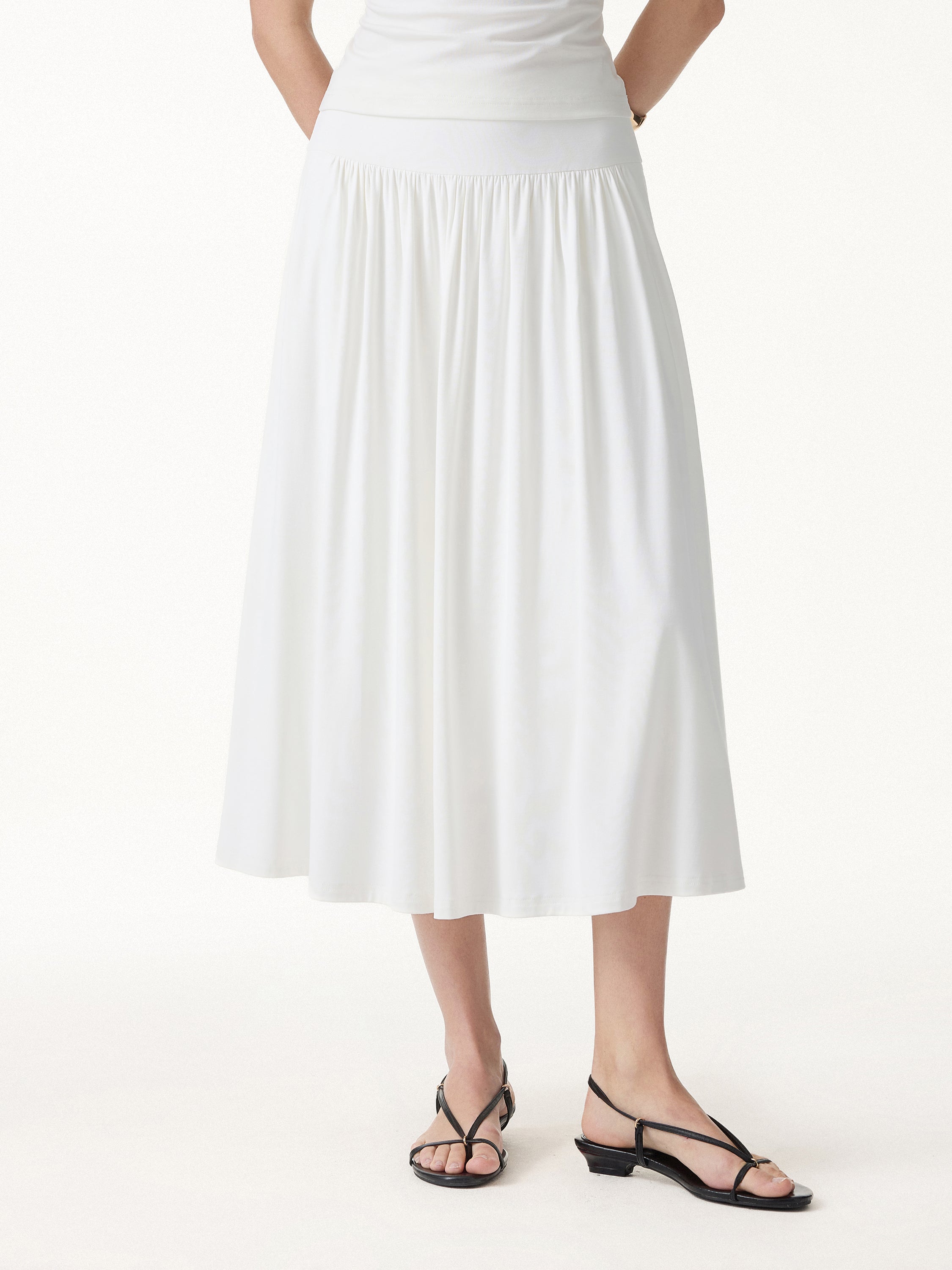 SkinKiss Mid Rise Gathered Midi Skirt with Pockets