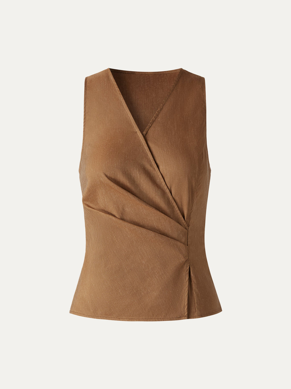 Linen Blend Surplice Top with Side Twist