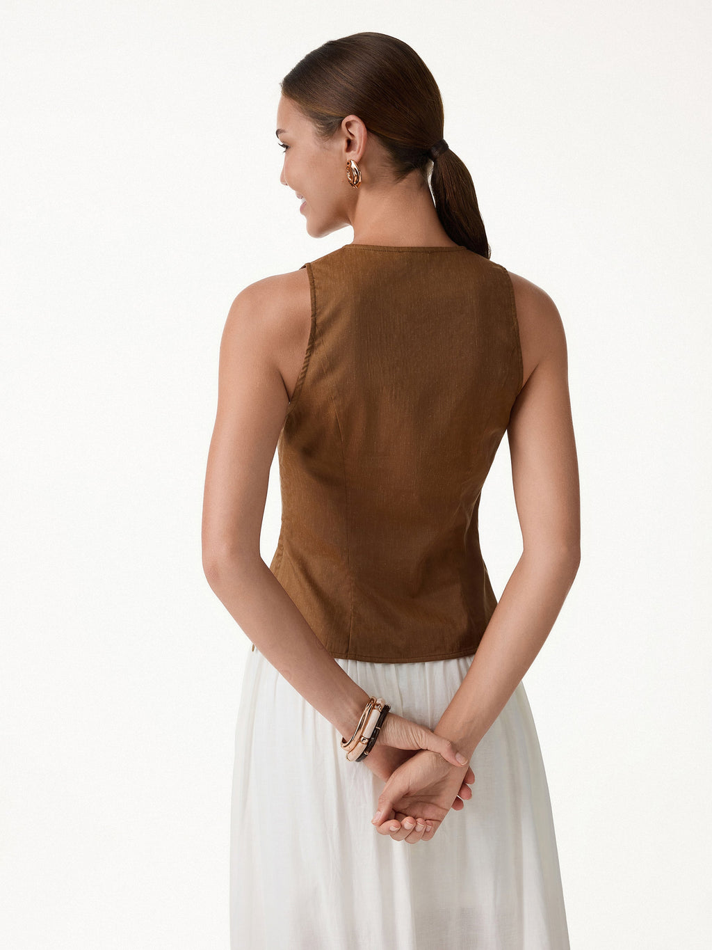 Linen Blend Surplice Top with Side Twist
