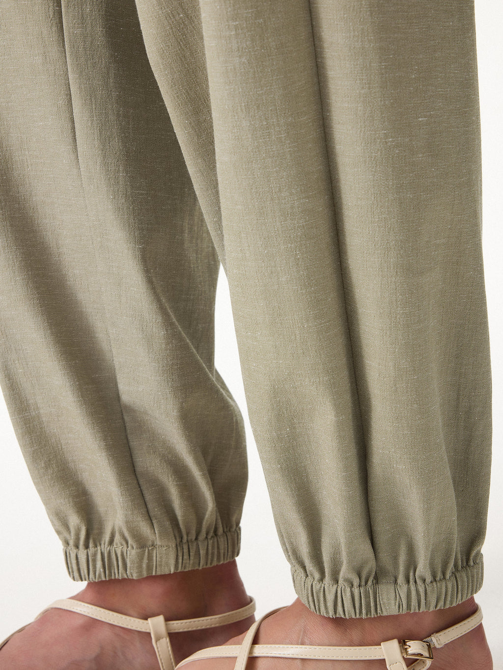 Linen-like High-Rise Balloon Jogger Pants with Pockets
