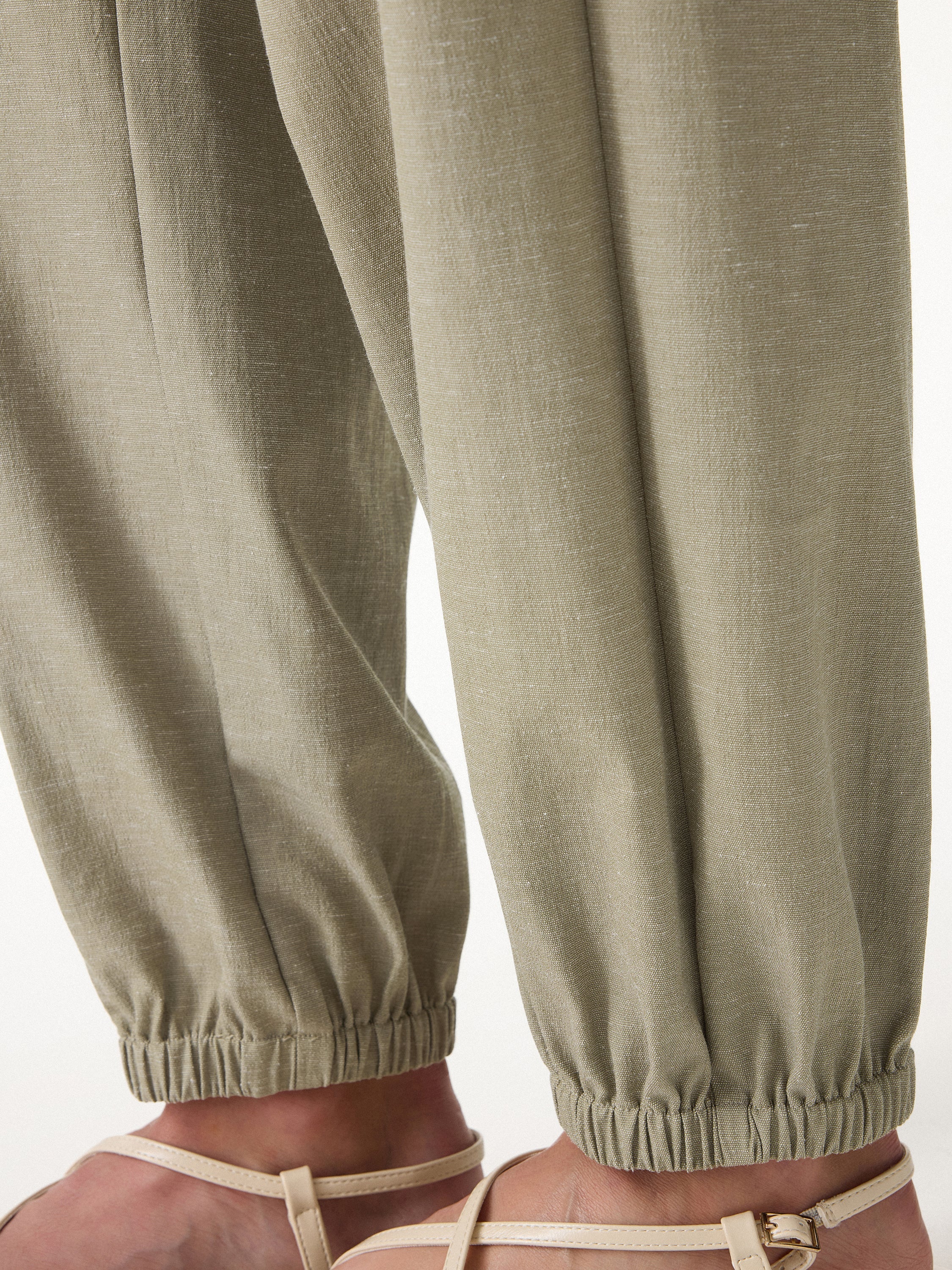 Linen-like High-Rise Balloon Jogger Pants with Pockets